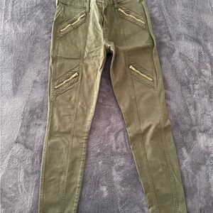 7 For All Mankind Zip Skinny Moto Olive Green Pants
